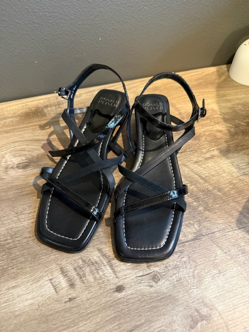 Donald J. Pliner Black Patent Strappy Square-Toe Sandals